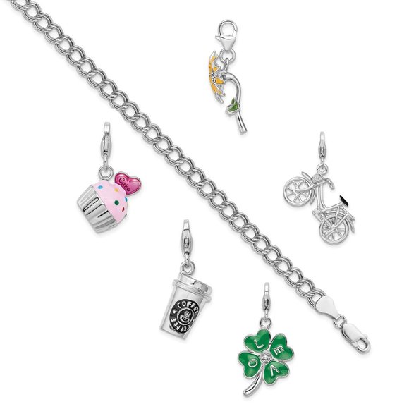 Curated - Four Leaf Clover, Cupcake, Sunflower, Bike, Coffee and Link Bracelet - Picture 1 of 7